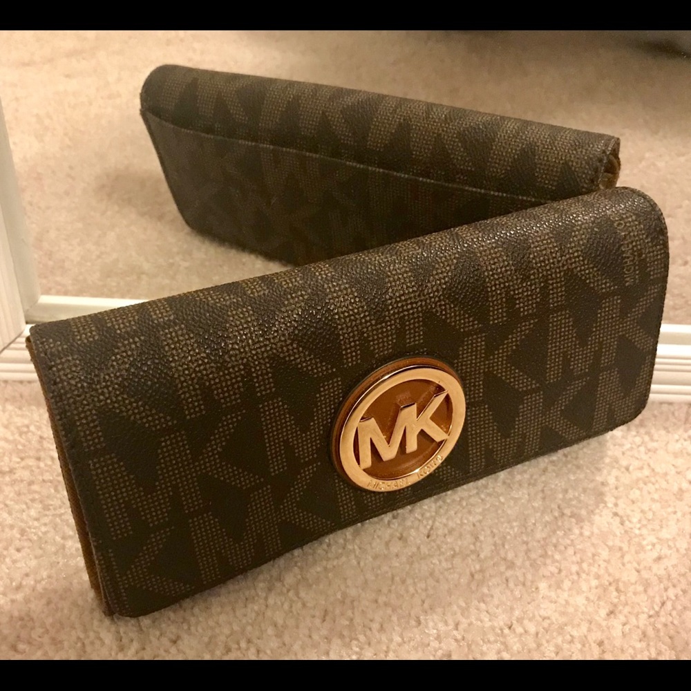 MK Brown Signature Print Fold-Over Wallet